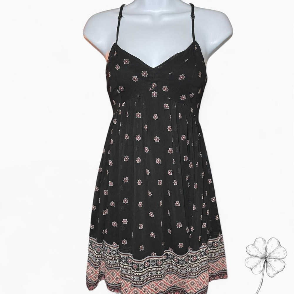 Hollister Black and Pale Red Patterned Mini Dress